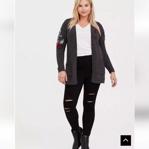 Torrid Dark Grey Intarsia Tattoo Art Open Front Cardigan | Medium